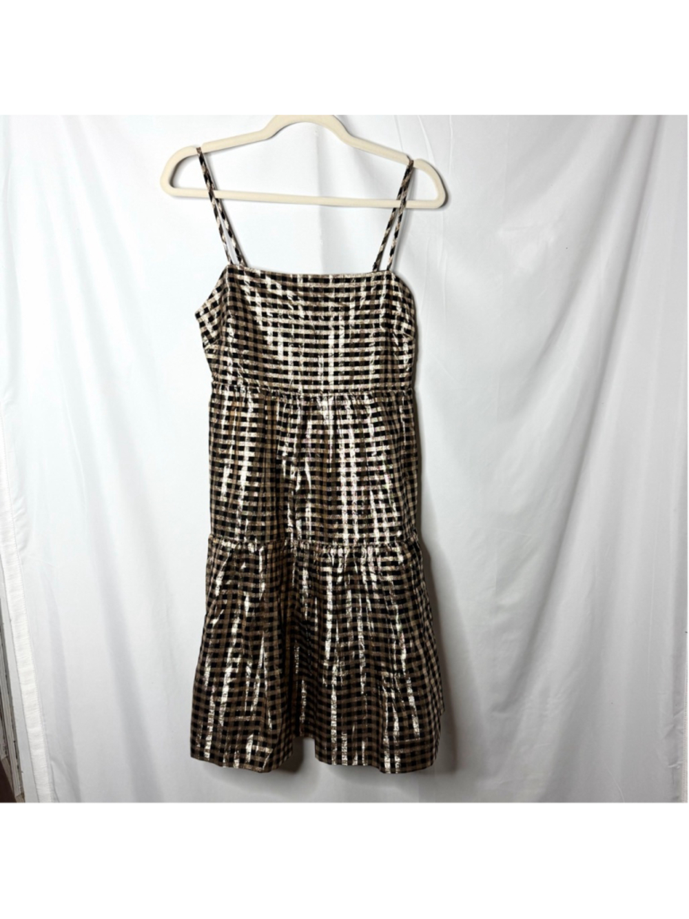 NEW with tags J.Crew Black Gold Gingham Tiered Mini Dress Size 4 - Picture 4 of 8